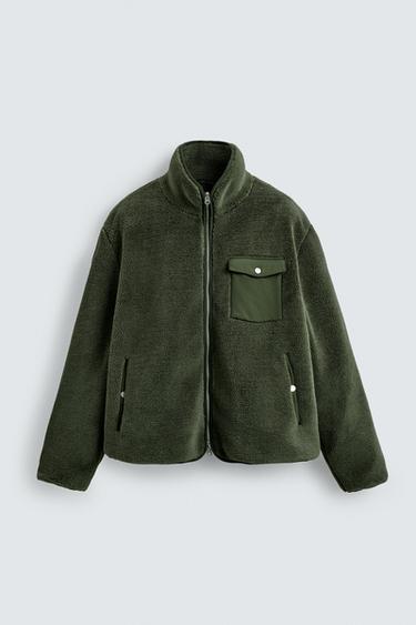JAKKE MED LAMMEULDSEFFEKT  KOMBINERET - Kaki fra Zara