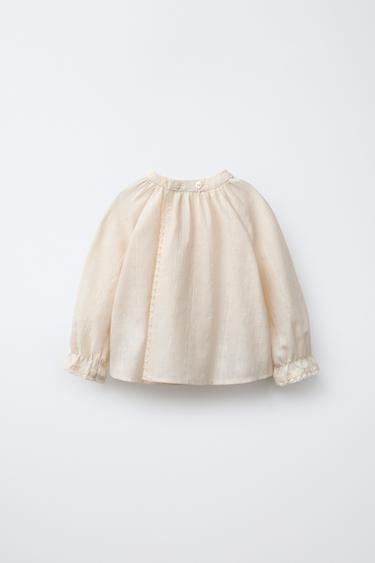 EMBROIDERED AND LACE BLOUSE - Ecru by Zara - Image 1