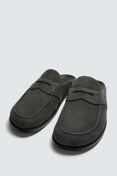 LEATHER LOAFER CLOGS - Grey by Zara - Image 4
