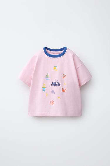T-SHIRT À MOTIFS IMPRIMÉS - Rose de Zara
