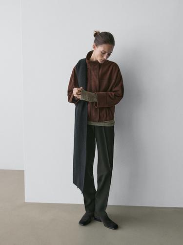 Zara Suede leather bomber jacket - Brown