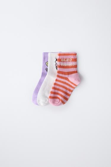 1-6 YEARS/ 3-PACK OF ICE CREAM AND STRIPE PRINT SOCKS - Pink by Zara