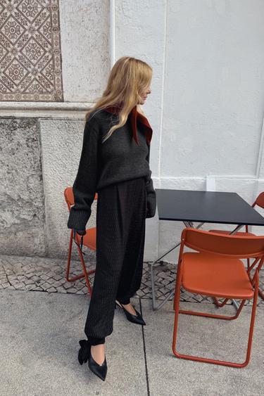 PULL EN MAILLE À FINITIONS CÔTELÉES - Gris anthracite de Zara - Image 3