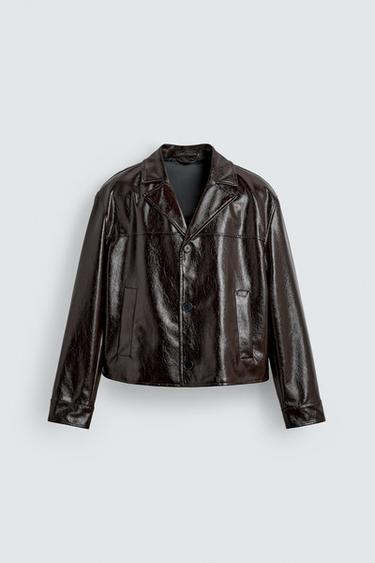 LEATHER EFFECT JACKET - Dark brown by Zara