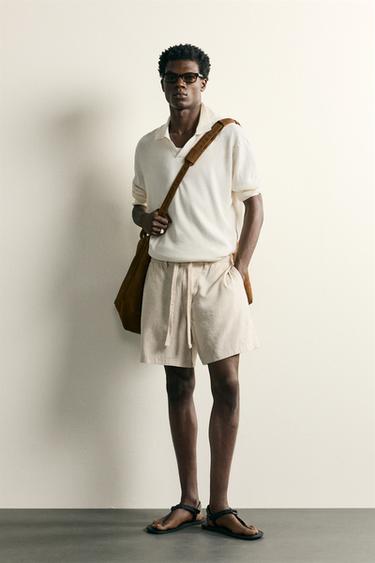 SHORT RELAXED FIT EN COTON ET LIN - Beige clair de Zara - Image 0