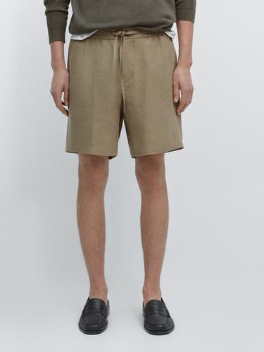 Zara Linen jogger-fit Bermuda shorts - Light green