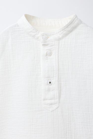 TEXTURED STAND COLLAR SHIRT - Oyster-white by Zara - Image 2