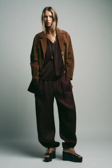 SATIN BLOUSE WITH CAPE SLEEVES - Brown by Zara - Image 4