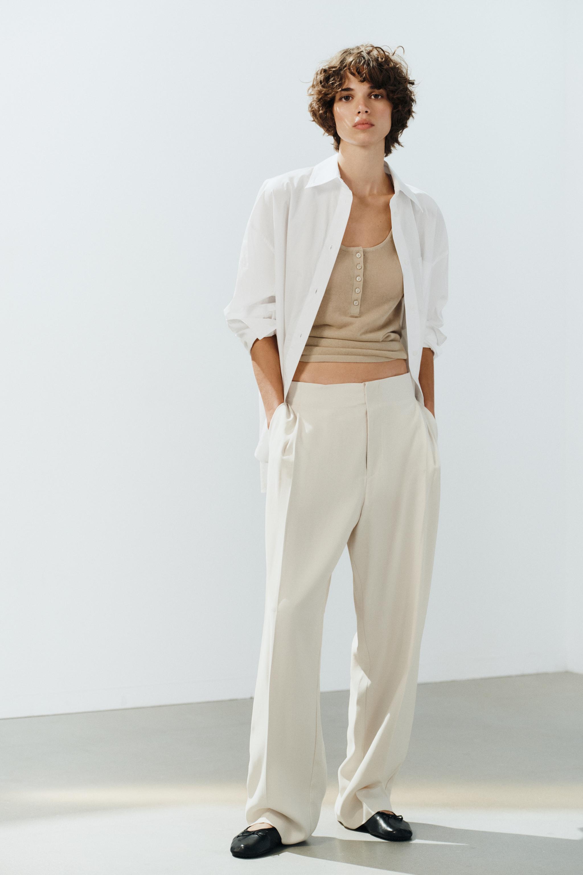 PLEATED FLOWY TROUSERS — Mid-ecru