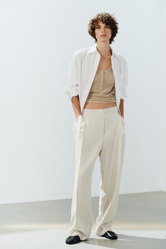 СТРУЯЩИЕСЯ БРЮКИ СО СКЛАДКАМИ — СЛОНОВАЯ КОСТЬ от Zara — изображение 0