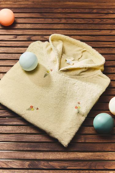 PONCHO DE PRAIA INFANTIL DE ALGODÃO COM SORVETES - Cru / Verde da Zara