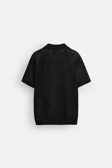 100% LINEN KNIT POLO SHIRT LIMITED EDITION - Black by Zara - Image 7