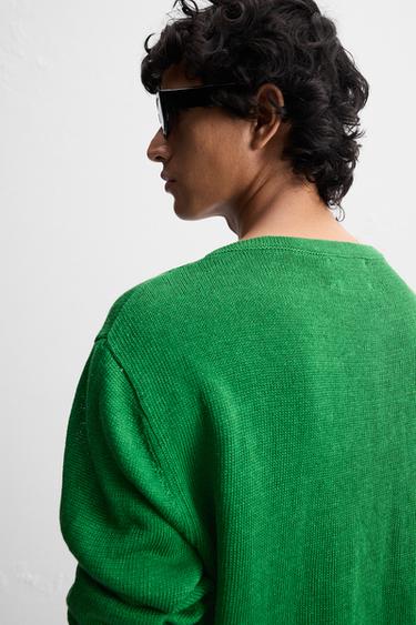 PULL 100 % LIN - Vert émeraude de Zara - Image 4