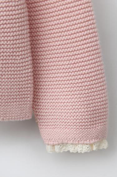 INTERLOCK KNIT CARDIGAN WITH LACE TRIM - Pastel pink by Zara - Image 3