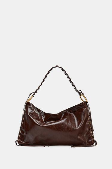 BOLSA DE OMBRO COM ILHÓS - Chocolate da Zara