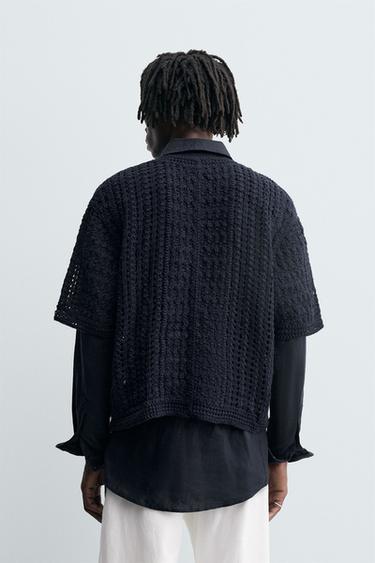 CROCHET TEXTURED T-SHIRT - Navy blue by Zara - Image 2