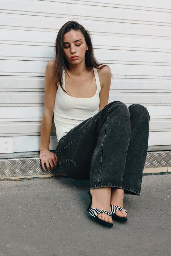 КОЖАНЫЕ БОСОНОЖКИ С ПРИНТОМ И ВОРСОМ — Разноцветный от Zara — изображение 0