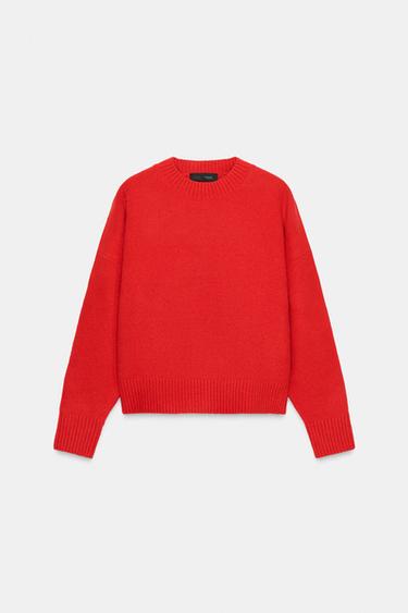 Zara SOFT BASIC KNIT SWEATER - Intense red