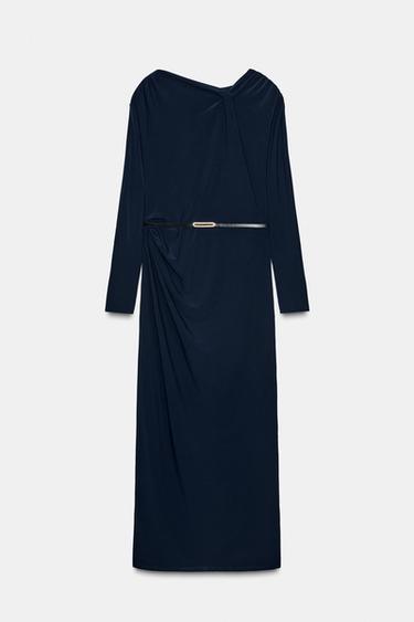 VESTIDO FRUNCES CINTURÓN - Azulón de Zara - Imagen 0