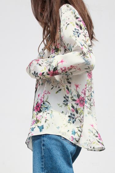 PRINTED SATIN SHIRT - Ecru / Red by Zara - Image 2