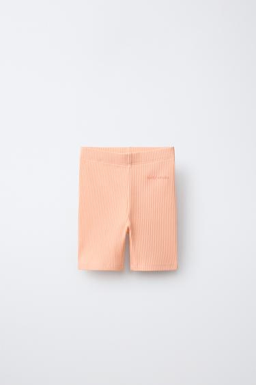 RIBBED CYCLING LEGGINGS WITH EMBOSSED TEXT - Tangerine by Zara