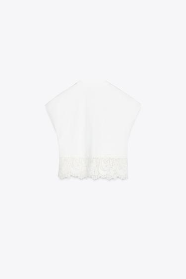 T-SHIRT COMBINÉ GUIPURE - Blanc cassé de Zara - Image 7