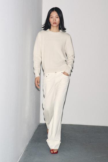 КАШЕМІРОВИЙ ТА ВОВНЯНИЙ ДЖЕМПЕР З ДОВГИМИ РУКАВАМИ - Сіровато-бежевий колір Zara