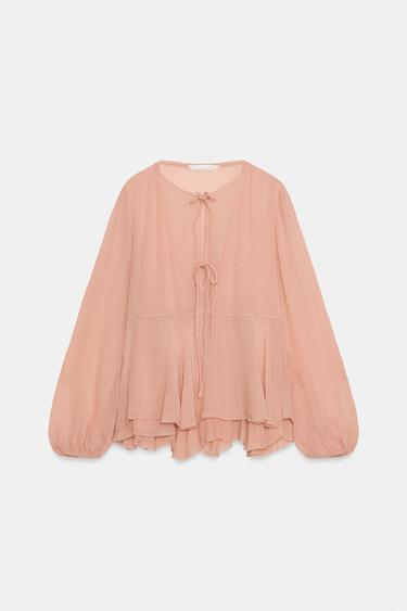 Zara ZW COLLECTION RUFFLED BLOUSE - Pink