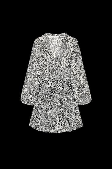 KLEID MIT PLUMETISMUSTER - Weiß / Schwarz von Zara