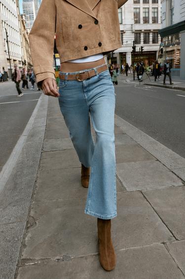 Z.10 HIGH-WAIST BELTED CULOTTES JEANS - Light blue by Zara