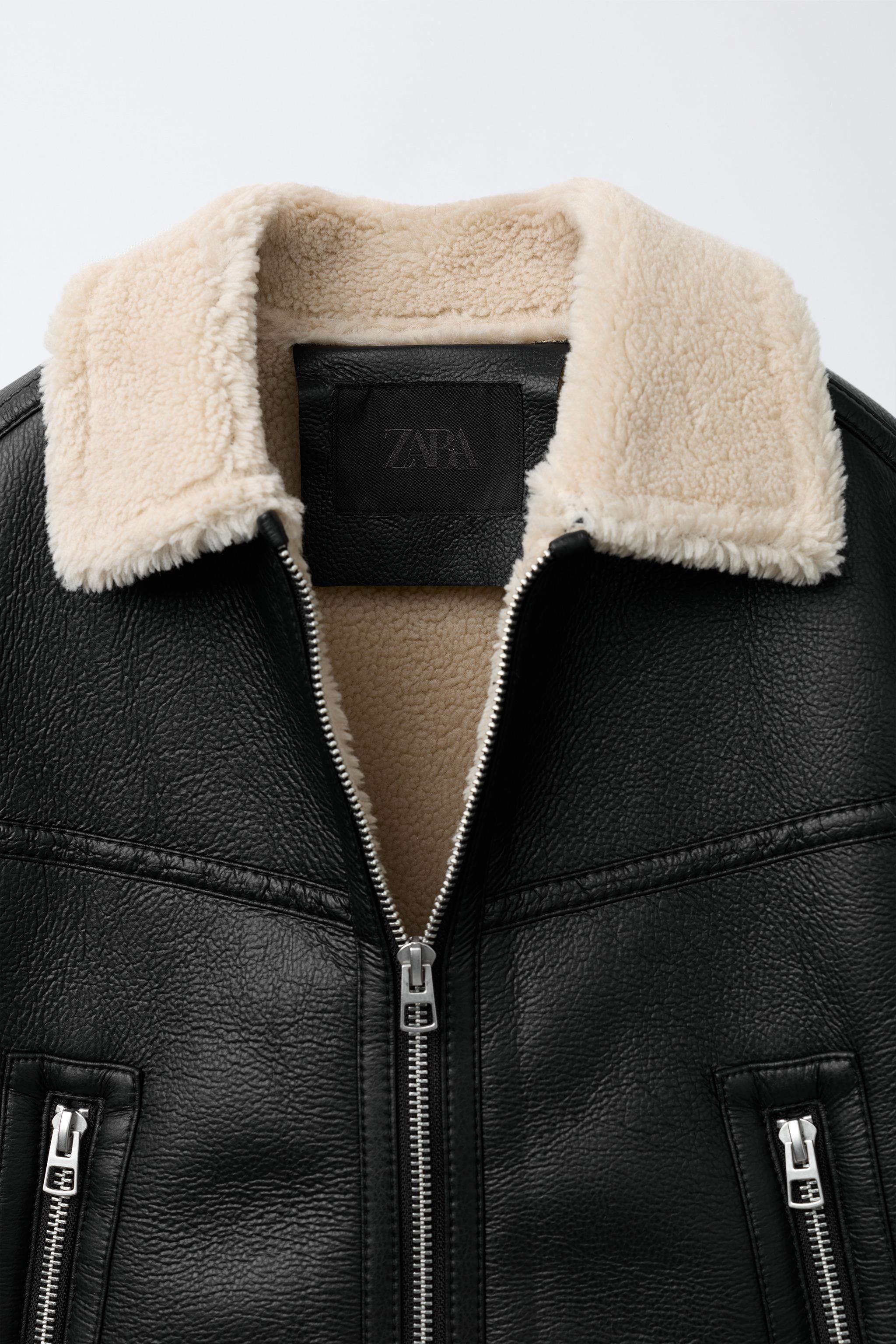 DOUBLE FACED FAUX LEATHER SHEARLING JACKET