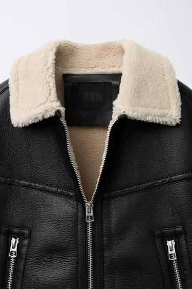 DOUBLE-FACED LEATHER EFFECT FAUX SHEARLING JACKET - Black by Zara - Image 5