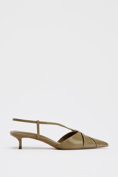 Zara SLINGBACK KITTEN HEELS - Khaki Green - Image 0