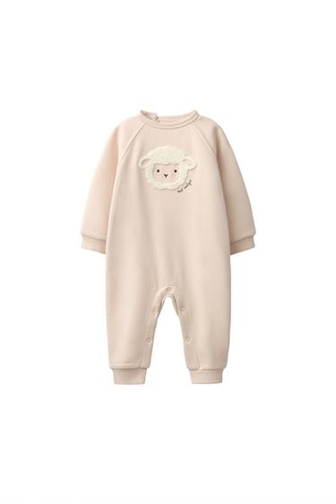 Zara SHEEP EMBROIDERED LONG JUMPSUIT - Beige-pink