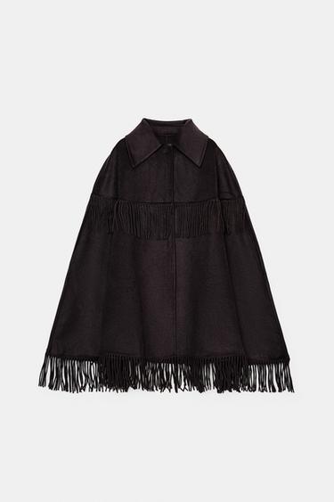 CAPE AVEC LAINE FRANGES - Marron de Zara - Image 5