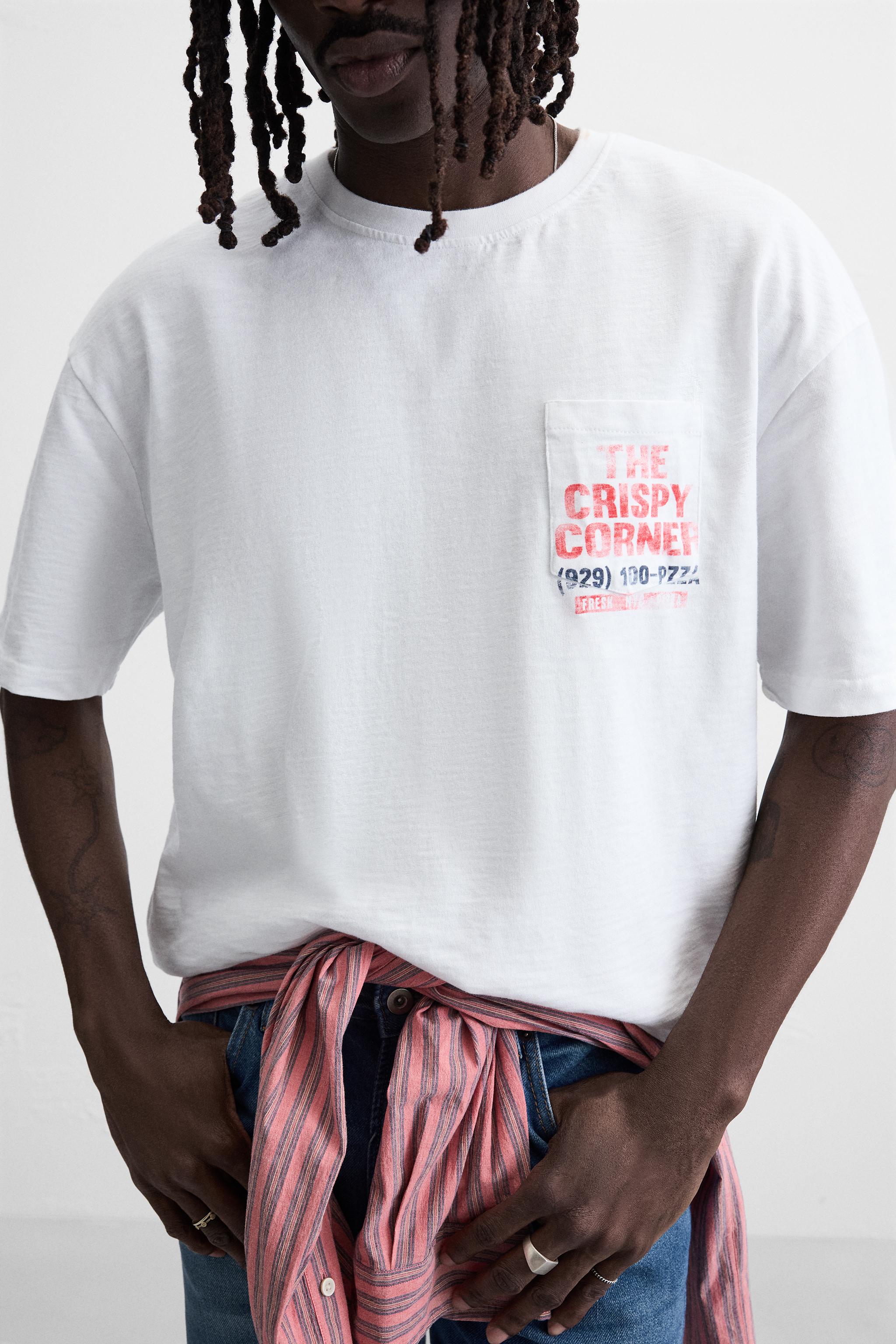 PRINTED POCKET T-SHIRT - Oyster-white | ZARA United States
