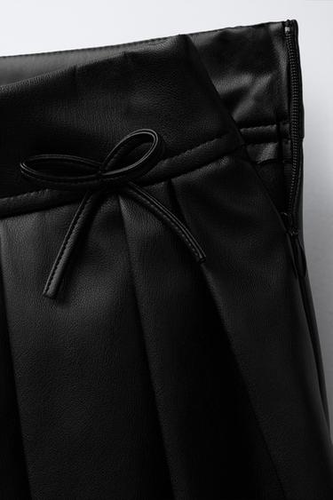 FAUX LEATHER BOX PLEAT SKIRT WITH BOWS - Black by Zara - Image 2