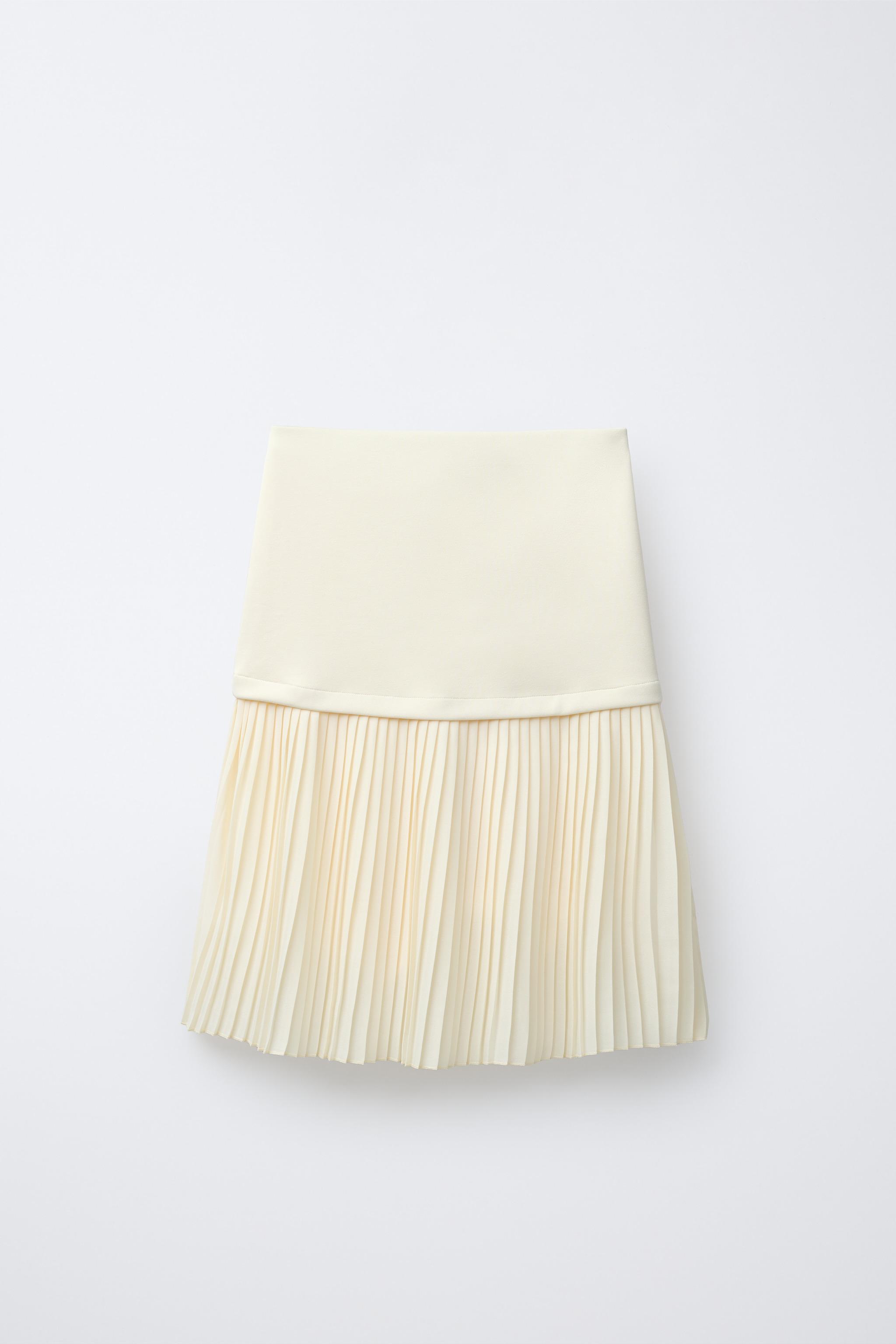PLEATED MIDI SKIRT — Light yellow