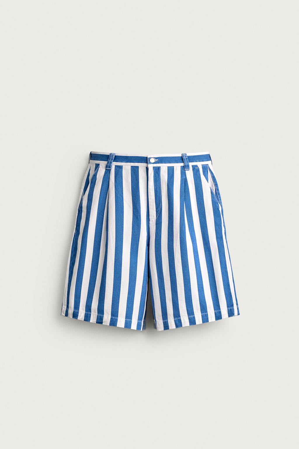 STRIPED WIDE-LEG BERMUDA SHORTS