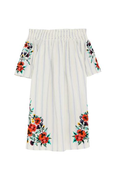 EMBROIDERED STRIPED DRESS