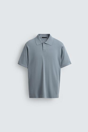 REGULAR FIT TEXTURED POLO SHIRT - Faded blue by Zara