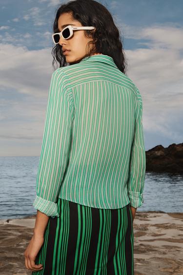 JUPE DROITE RAYURES LIMITED EDITION - Noir / Vert de Zara - Image 1