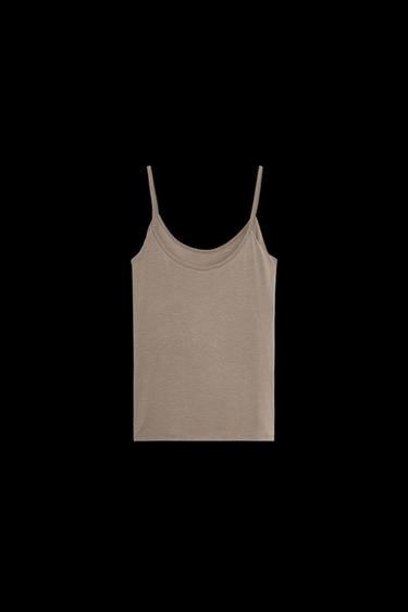 T-SHIRT AUS LYOCELL MIT INNENTOP - grau-beige von Zara