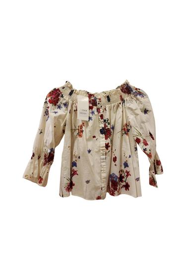 FLORAL PRINT OFFSHOULDER TOP BLOUSE BUTTON FRONT MULTICOLOR