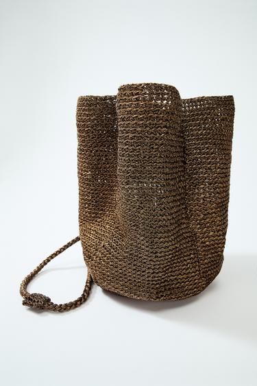 Zara METALLIC WOVEN HANDBAG - Brown