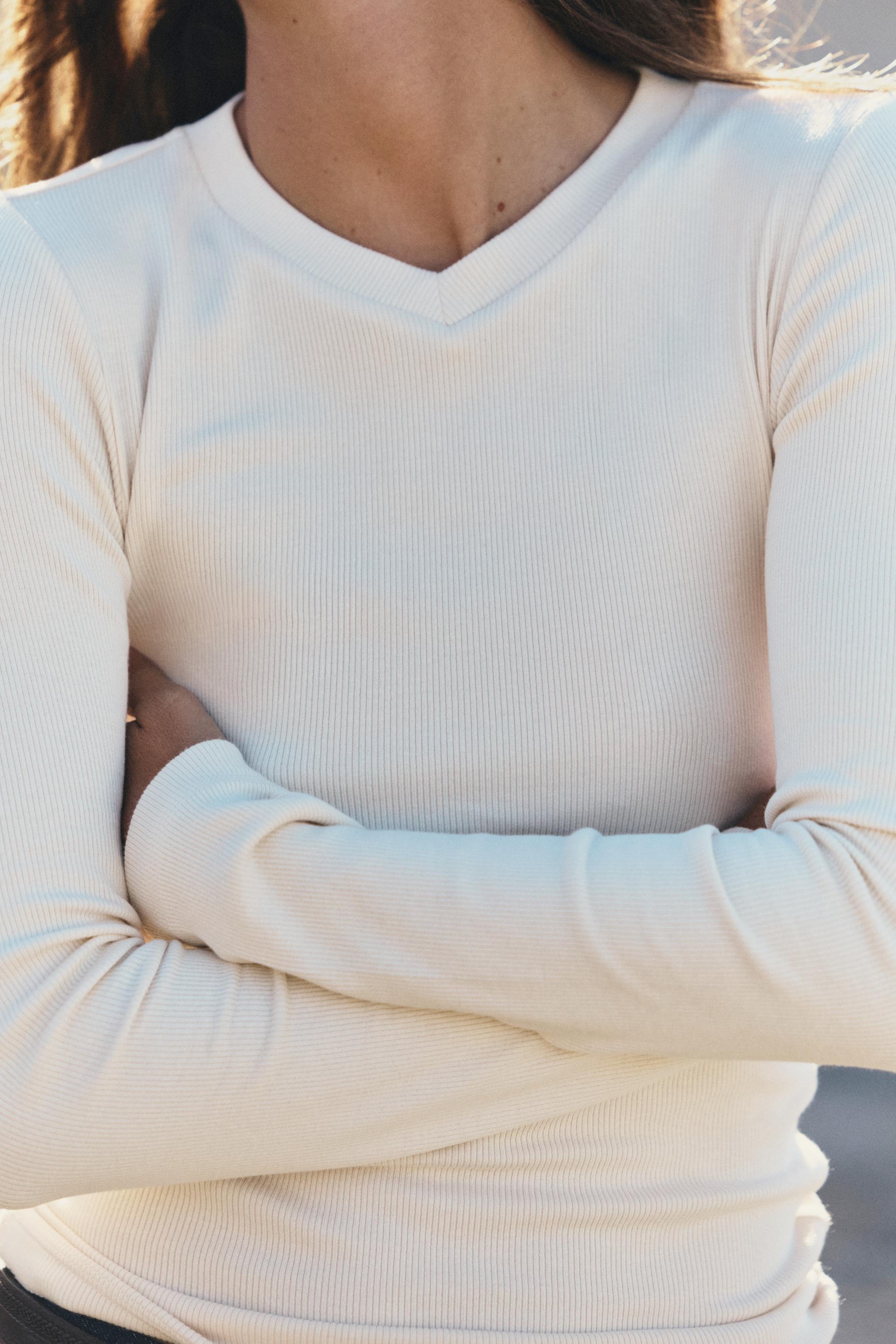 Ribbed V-Neck T-Shirt by Zara