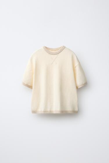 KNIT T-SHIRT WITH COTTON AND LINEN - Light beige by Zara