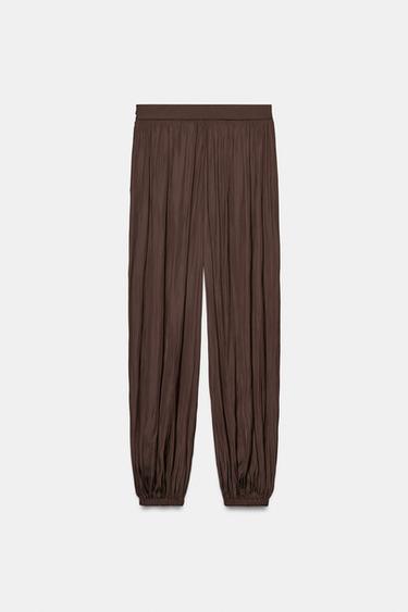 SATIN SAROUEL TROUSERS - Brown by Zara - Image 6