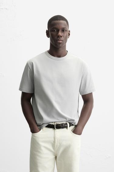 Zara HEAVYWEIGHT RIBBED T-SHIRT - Gray