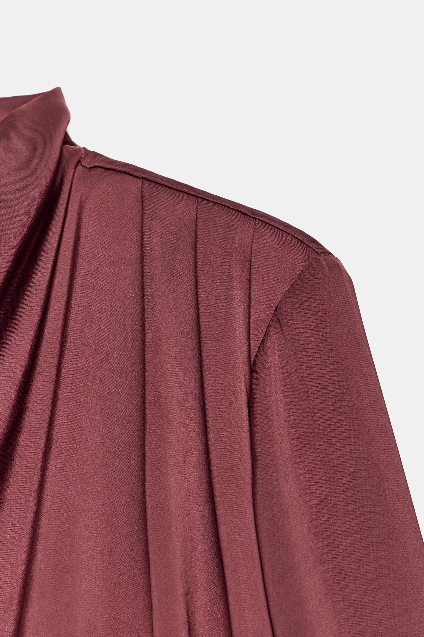 Женская блузка Zara Satin with Shoulder Pads, цвет: Бордовый — фото 9